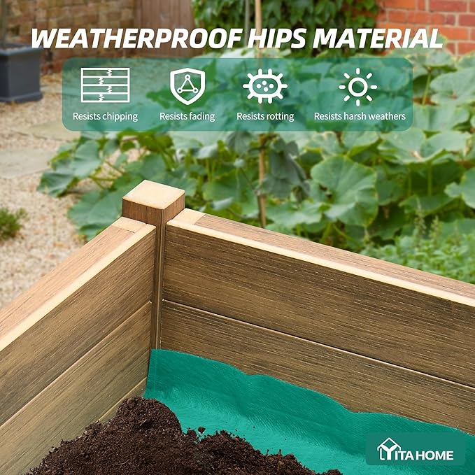 YITAHOME Raised Garden Bed, 47x18x31 Inch HIPS Poly-Wood Weather-Resistant Elevated Planter Box with Legs for Vegetable Flower, Brown