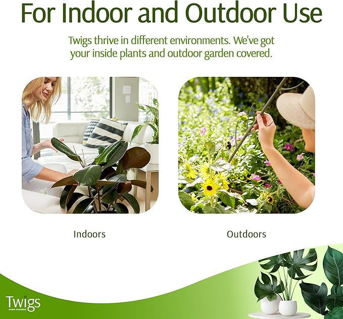 Twigs GA - Mini Twigs Plant Support Stakes for Small Plants, Indoor & Outdoor Use, Gardening Supplies, Garden Accessories, Trellis & Ring Alternative - Monstera (Dark Green), 10 Pack, 12" L