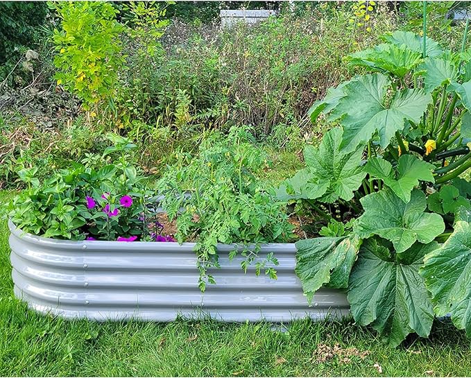 2 Packs 8x3x1.5FT Galvanized Raised Garden Bed Kit Oval Metal Ground Planter Box Outdoor Bottomless Planter Raised Beds for Vegetables Flowers Herbs Fruits, Gray