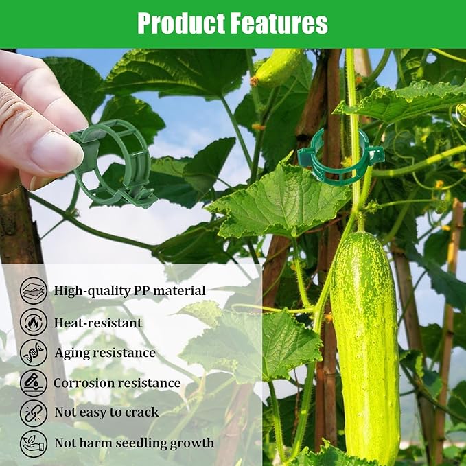 YFANITI 300 PCS Green Plant Fixing Clips,Plant Support Clips, Tomato Clips, Plastic Trellis Clips,Garden Clip for Fixing Stem and Vine