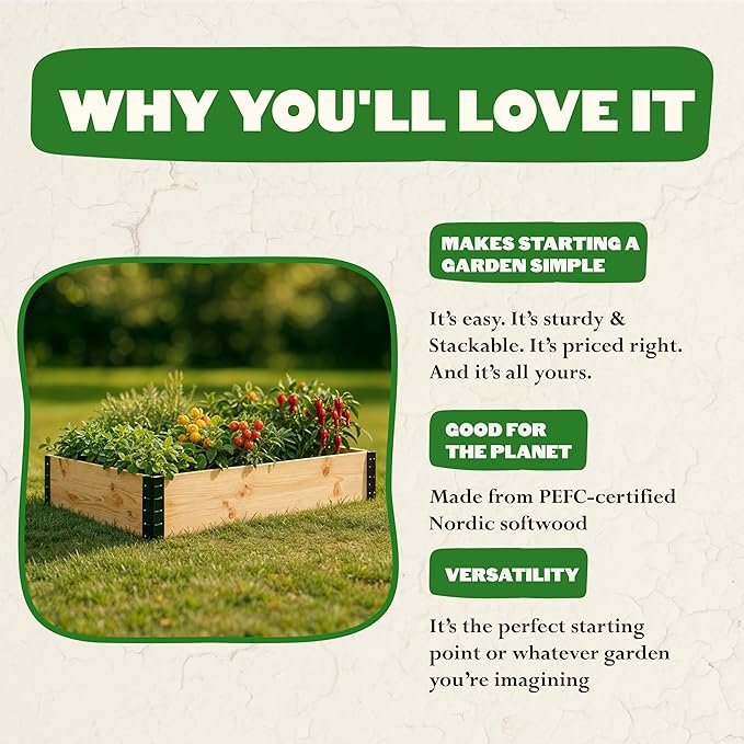 Epic Gardening Raised Garden Bed 47 x 31 x 8 Inch Nordic Softwood Planter Box with Powder Coated Hinges Elevated Garden Bed for Vegetables Herbs Flowers Easy Assembly Outdoor Gardening Kit