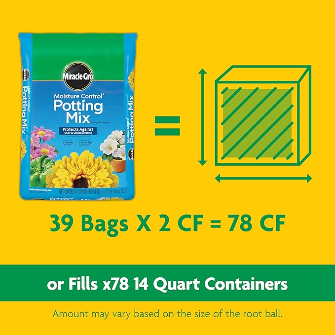 Miracle-GRO Moisture Control Potting Mix Bulk Pallet, for Container Plants, Protects Against Over and Under Watering, 2 cu. ft. Bags, Pallet of 39