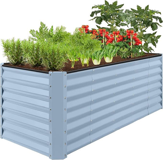 Best Choice Products 8x2x2ft Raised Outdoor Metal Garden Bed, Rectangular Planter Box for Herbs, Flowers, and Deep Root Vegetables w/ 240 Gallon Capacity - Mist Blue