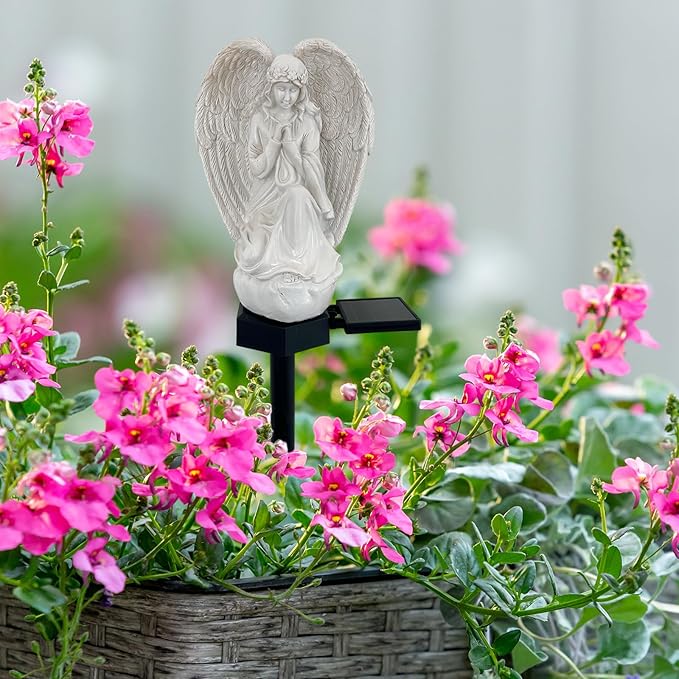 Solar Garden Angel Lights, Waterproof Outdoor Garden Angels Statue Decorations Angel Solar Lights for Cemetery Gravesite Grave Outside Yard Patio Lawn Porch