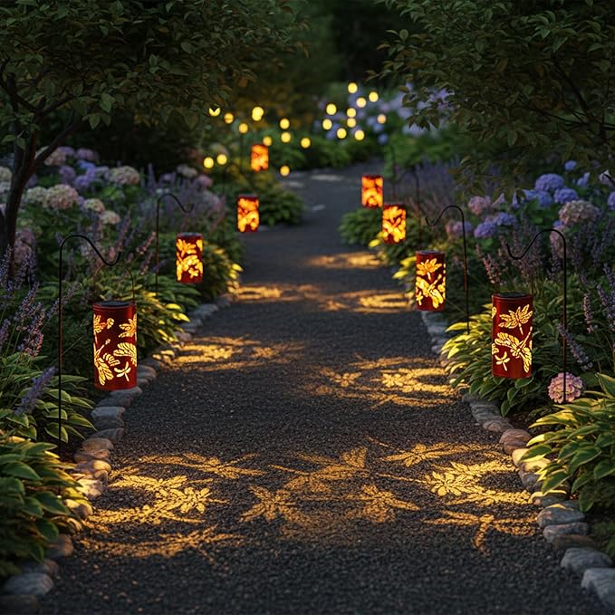 12.8" Large Size 2-Pack Outdoor Solar Lanterns Waterproof Metal Dragonfly Patterns Garden Decor Gifts for Women Mom Grandma Hanging Solar Lanterns for Outside Yard, Patio, Backyard, Porch