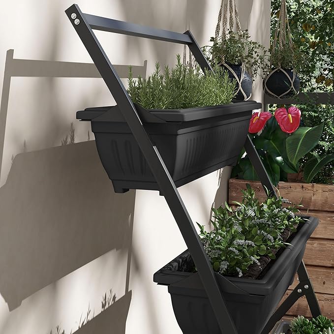 Outsunny Raised Garden Bed, 4 Tier Vertical Garden Planter Set, 4 Outdoor Planter Boxes with Stand, Self Draining Design Elevated Garden for Vegetable, Flowers & Herbs, Black