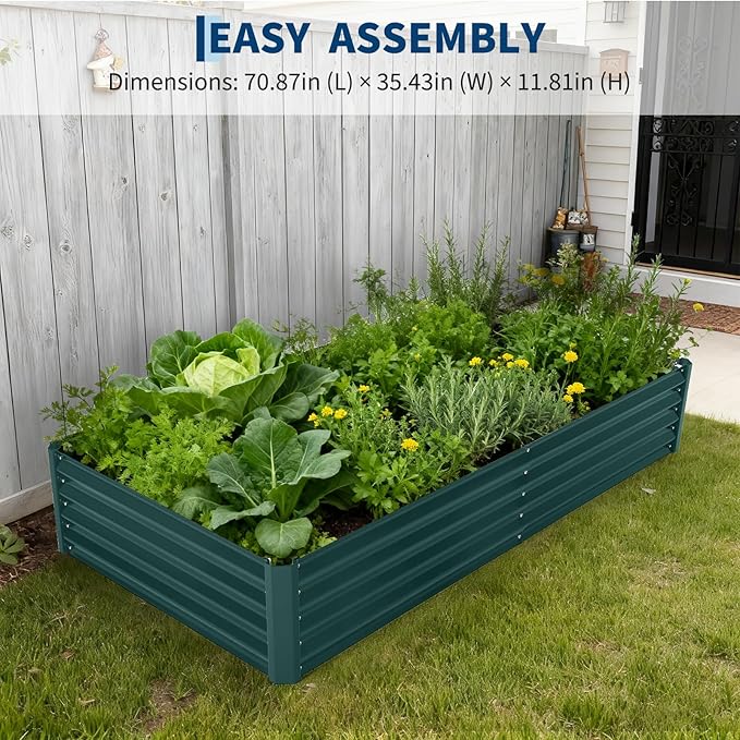 Galvanized Raised Garden Bed Kit with Cover Heavy-Duty Modular Metal Planter Raised Beds for Vegetables with Tool-Assisted Simple Assembly, Reinforced Panels & Optimal Drainage
