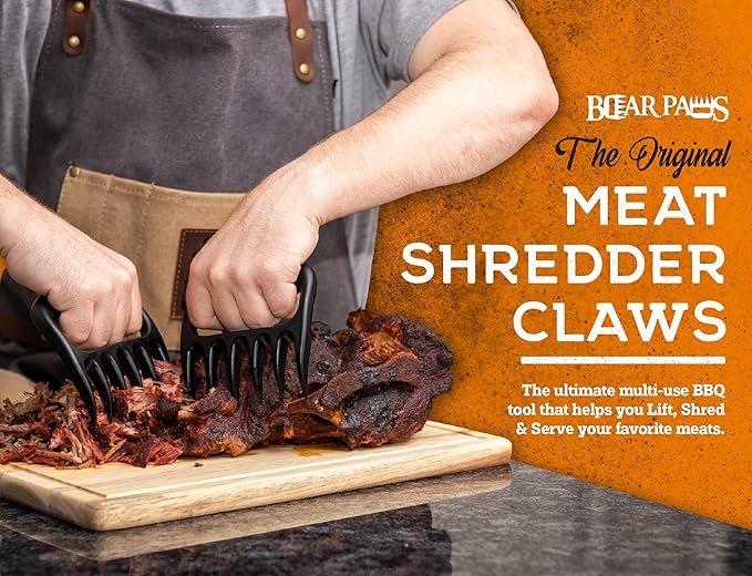 Bear Paws Meat Claws - The Original Meat Shredder Claws for Pulled Pork, USA Made - Easily Lift, Shred, Pull and Serve Pork, Chicken, Brisket and Turkey - Gift for Dad on Christmas! (Red)