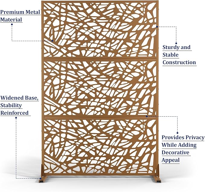 Outdoor Privacy Screen,72" H×47" W Metal Privacy Screen, Freestanding Privacy Fence Panels for Patio
