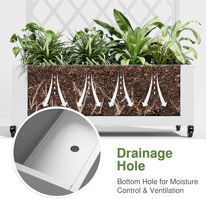 Casaphoria Metal Raised Garden Bed with Trellis and Wheels, 72"x35"x16" Arched Planter Box for Climbing Plants, Vegetables & Vines, Features Drainage Holes and Privacy Screen (White-Laurence)