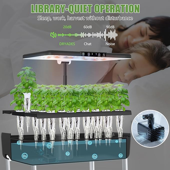 44-Pod Indoor Hydroponic Growing System + 3 Free Seeds Starter Kit (Lettuce, Salad Mixed, Basil Seeds) – Dual 53W Full-Spectrum LED, 10-L Water Tank, 2-Tier Grow Pods (44 Pods)