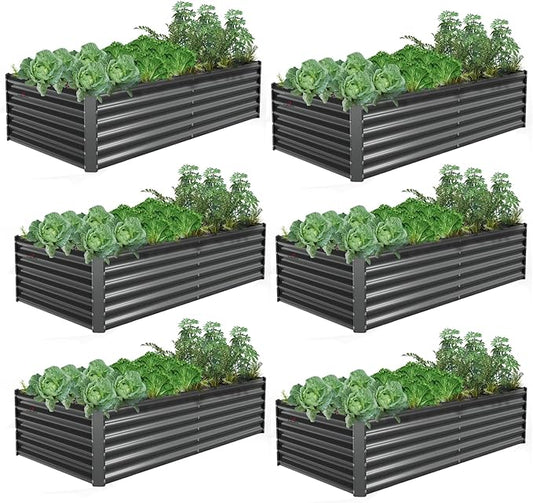 A ANLEOLIFE 6 Pcs 6X3X1.5 ft Rectangular Galvanized Raised Garden Beds Outdoor for Planting Vegetables Flowers Herb, Quartz Grey