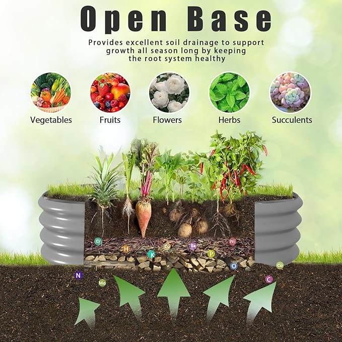 6 Pack 8x3x1.5FT Galvanized Raised Garden Bed Kit Oval Metal Ground Planter Box Outdoor Bottomless Planter Raised Beds for Vegetables Flowers Herbs Fruits, Gray