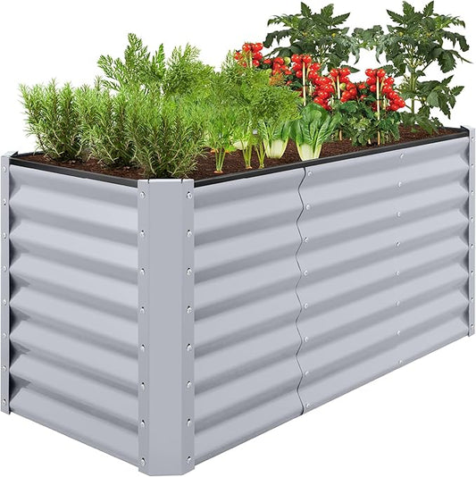 Best Choice Products 4x2x2ft Outdoor Metal Raised Garden Bed, Deep Root Planter Box for Vegetables, Flowers, Herbs w/ 119 Gallon Capacity - Moonlight Gray