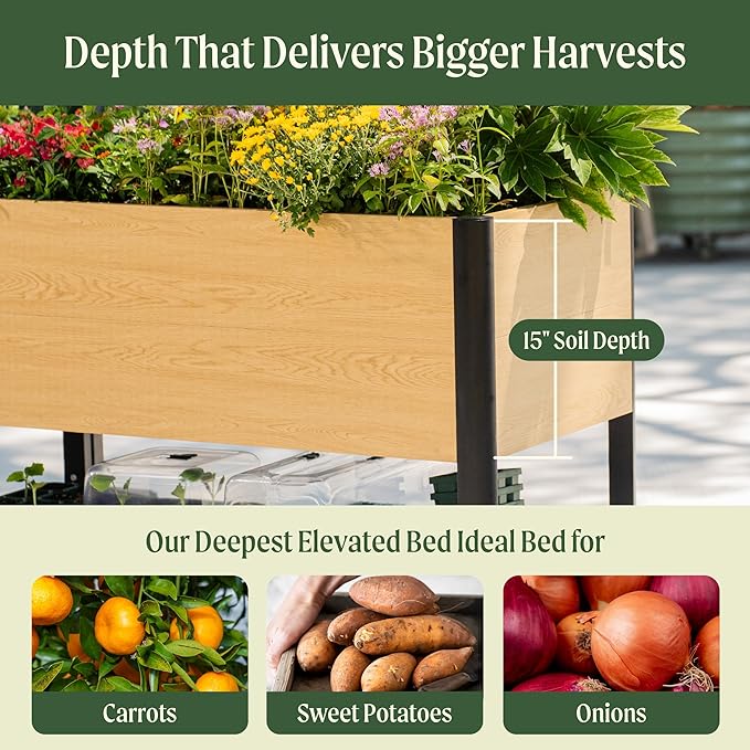 Raised Garden Bed with Legs, 2' x 4' Metal Woodgrain Elevated Outdoor Planters Boxes with Storage Rack for Patio, 1000 lbs Weight Capacity, Raised Beds for Gardening Herb Flowers Vegetables