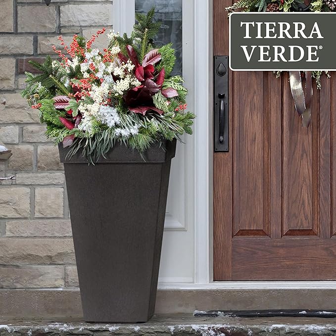 Tierra Verde 2-Pack Indoor & Outdoor Self-Watering Square Planters, Symphony, 15" x 28", Black - Planter Containers for Plants and Flowers - Gardening and Landscaping Accessories