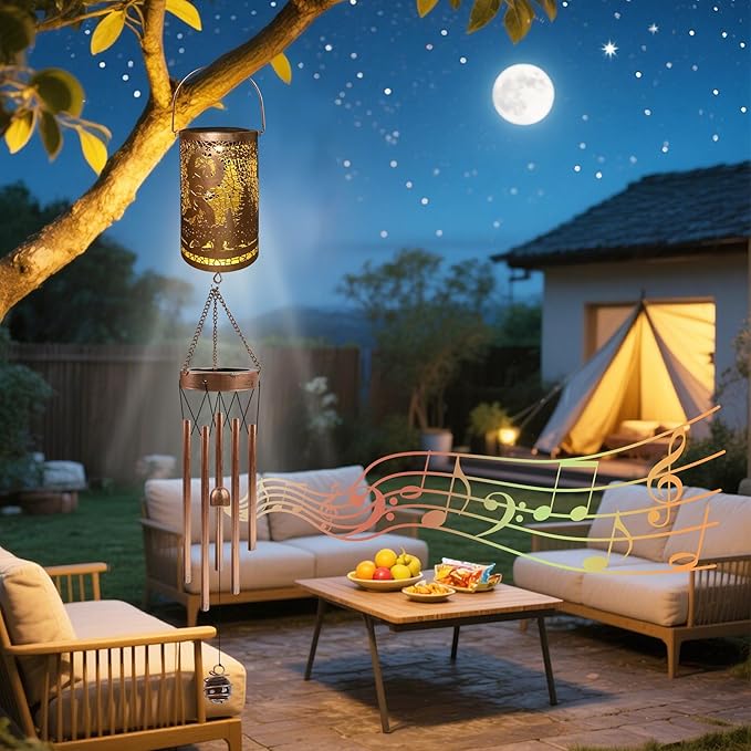 Sasquatch Solar Wind Chimes for Outside - Bigfoot Gifts Decor Outdoor Solar Lantern Wind Chimes, Metal Decorative Hanging Lights for Patio Porch Yard Lawn