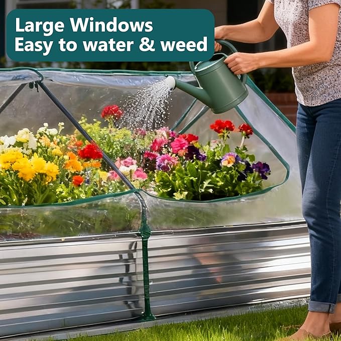 Smug Outdoor Raised Garden Bed with Transparent Waterproof Cover for Growing Vegetables, Cold-Resistant Planter Box Kit with Large Screen Windows for Herbs & Flowers, 8x4x1ft