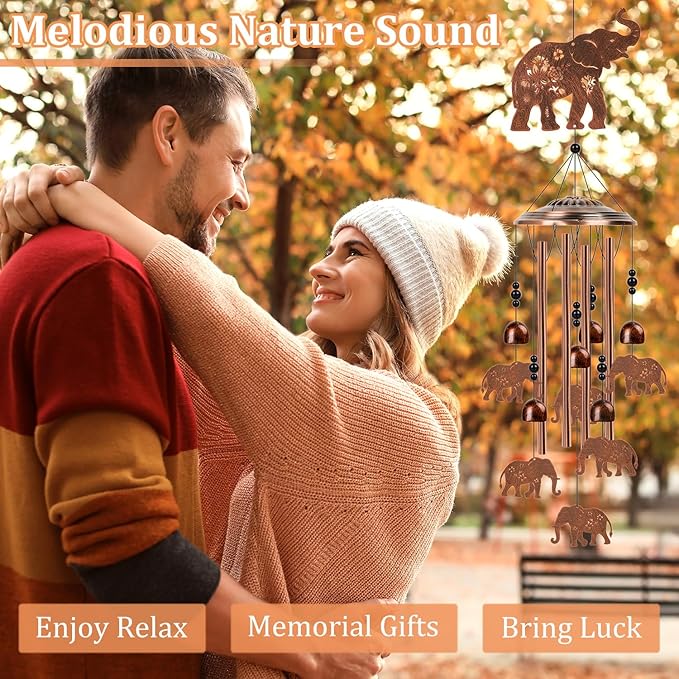 Elephant Wind Chimes for Outside - Elephant Gifts for Women Men, Memorial Sympathy Wind Chimes for Outdoor, Garden Patio Yard Porch Decor, Mom Grandma Wife Friends Birthday
