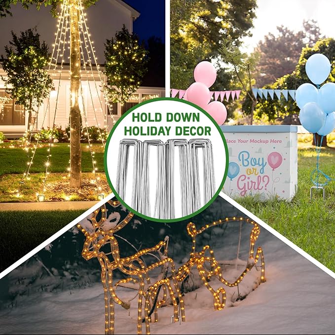 Breezz 25 Pack Garden Staples 6 Inch 12 Gauge Galvanized Pins, Heavy-Duty Ground Stakes for Weed Barrier, Irrigation Tubing, Yard Fabric, Halloween & Christmas Decoration Anchoring