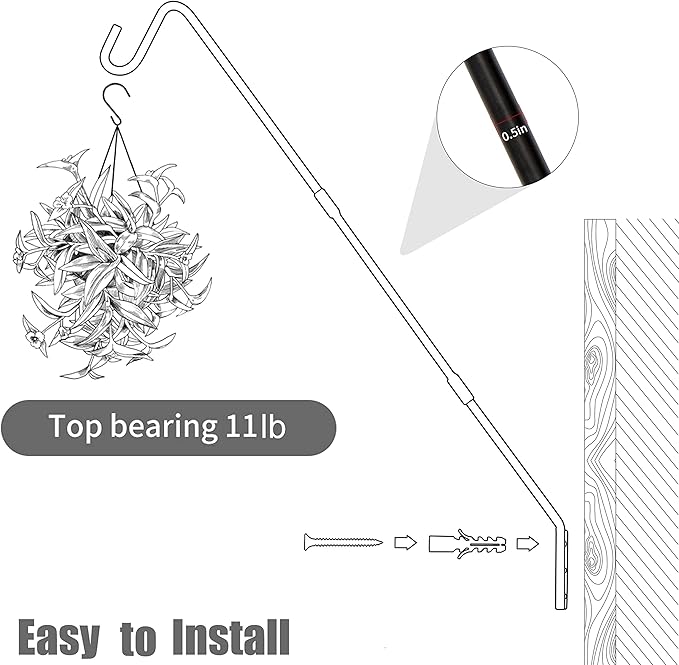 Juegoal 2 Pack Heavy Duty Deck Hook, 25 Inch or 36 Inch Wall Mounted Extended Reach Deck Hook Wall Pole Plant Bracket for Hanging Bird Feeder, Plants, Suet Baskets, Lanterns, Wind Chimes