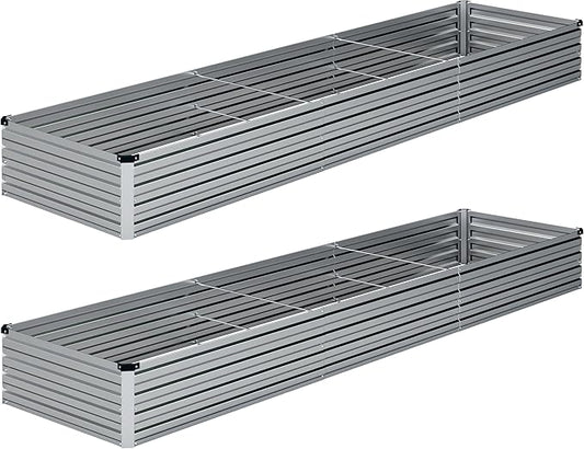 2PCS Galvanized Raised Garden Bed Kit,Vegetable Boxes-Rectangle Metal Flower Box,Large Planter Raised Beds Outdoor Garden for Planting,Fruit,Herb-Silver