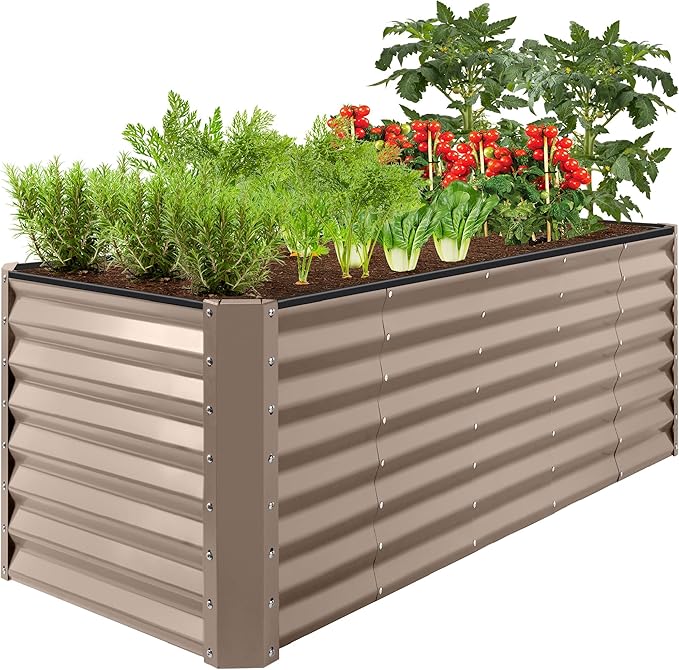 Best Choice Products 8x2x2ft Raised Outdoor Metal Garden Bed, Rectangular Planter Box for Herbs, Flowers, and Deep Root Vegetables w/ 240 Gallon Capacity - Taupe