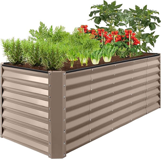Best Choice Products 8x2x2ft Raised Outdoor Metal Garden Bed, Rectangular Planter Box for Herbs, Flowers, and Deep Root Vegetables w/ 240 Gallon Capacity - Taupe