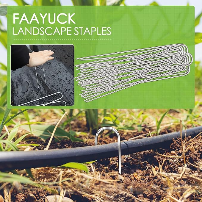 FAAYUCK 12 Inch Landscape Staples, 100 Pack Galvanized Landscape Stakes Heavy Duty 8 Gauge U-Shaped Garden Stakes, Ground Stakes for Weed Barrier Fabric, Irrigation Tubing, Fence, Outdoor Decorations
