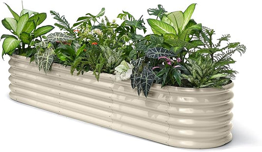 Galvanized Raised Garden Bed 8x2x1.5 ft, 17" Tall Planter Boxes Outdoor, Zn-Al-Mg Metal Raised Beds for Gardening Herb Fruit Vegetable, Modular Flower Bed for Outdoor Plants - Sand Beige