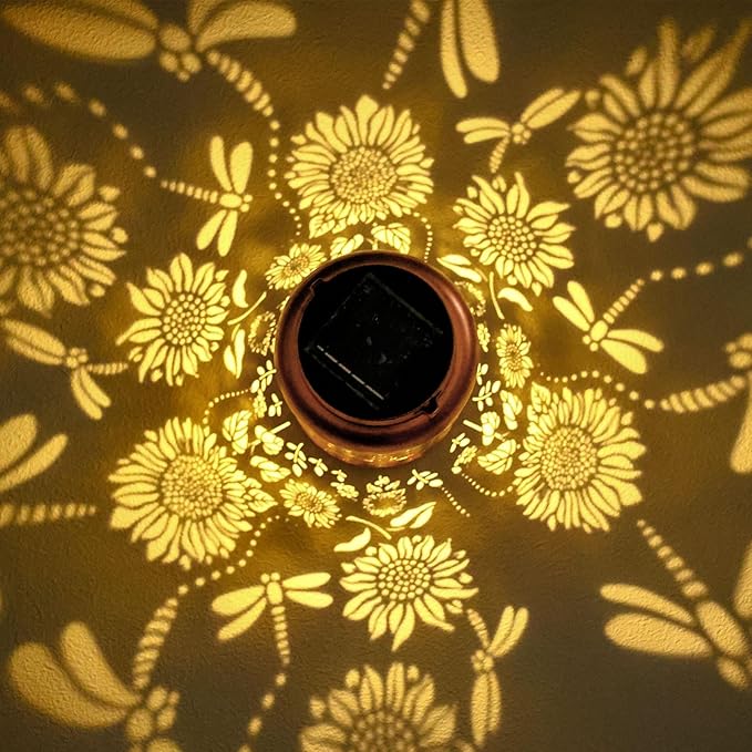 Sunflower Solar Lanterns Outdoor Waterproof Hanging Dragonfly Solar Lights Metal Decorative LED Lanterns Outside Gifts for Women Men Mom Decor for Garden,Yard,Patio,Lawn