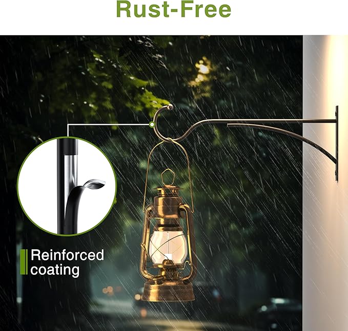 11 Inch 2 Pack Outdoor Plant Hanging Hooks for Wall:Metal Bracket for Hanging Baskets, Bird Feeders, Wind Chimes, Flower Baskets, Yoga Mat, Lanterns, Black