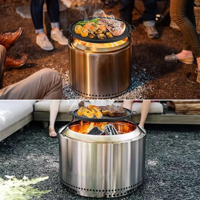Onlyfire Cast Iron Griddle, Grill Cookware for Solo Stove Bonfire 19.5" Fire Pit and Yukon fire Pit, Portable Round Iron Pan with 3 Removable Legs for Outdoor BBQ Cooking & Camping