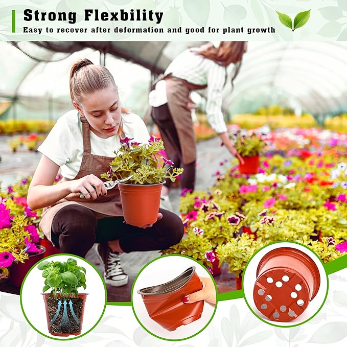 TDHDIKE 6 Inch Plastic Plant Nursery Pot/Pots (200pcs) with 200 Plant Labels - Red Seedling Flower Containers (Indoor/Outdoor)