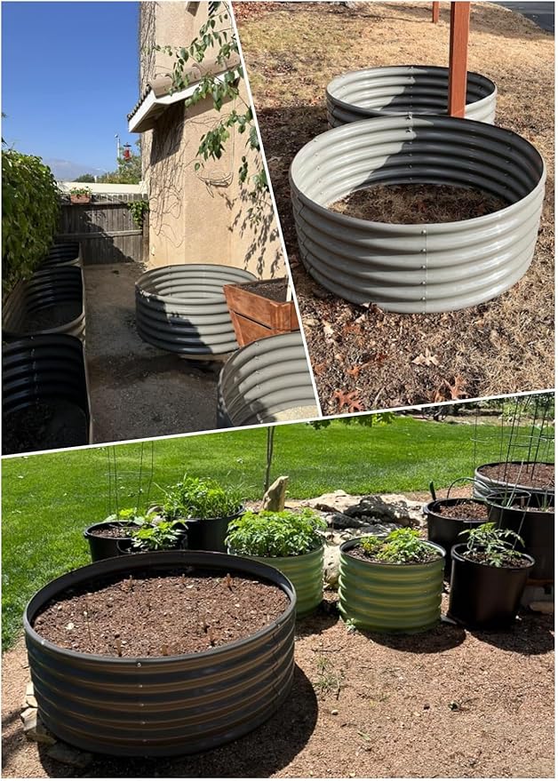 A ANLEOLIFE 6-Packs 4ft x 18” Tall Round Galvanized Raised Garden Beds Outdoor for Planting Vegetables Flowers Herb, Quartz Grey