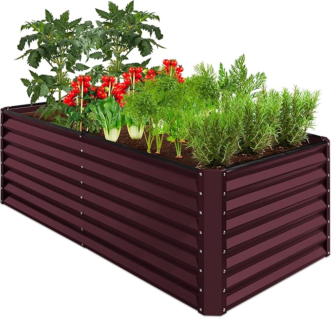 Best Choice Products 6x3x2ft Outdoor Metal Raised Garden Bed, Deep Root Box Planter for Vegetables, Flowers, Herbs, and Succulents w/ 269 Gallon Capacity - Burgundy