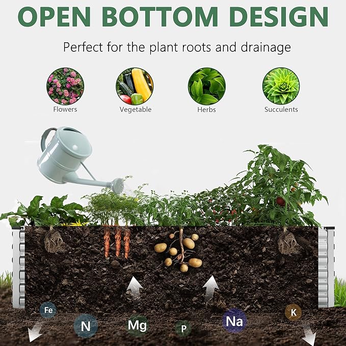 FOOWIN 2pcs 8x4x3ft Galvanized Raised Garden Bed, Planter Raised Garden Boxes Outdoor, Large Metal Raised Beds for Gardening, Garden Bed for Vegetables, Flowers, Herb, Silver