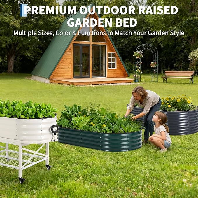 Galvanized Raised Garden Bed Kit with Cover Heavy-Duty Modular Metal Planter Raised Beds for Vegetables with Tool-Assisted Simple Assembly, Reinforced Panels & Optimal Drainage