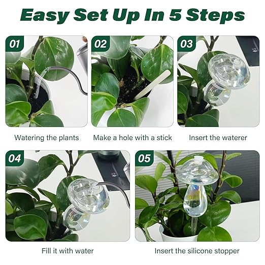 2 Pcs Glass Self Watering Globes, Iridescent Automatic Plant Waterer Bulbs Devices for Indoor & Outdoor Plants, Slow Release Watering Devices System for Various Plants