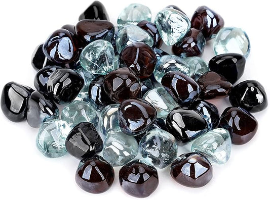 Stanbroil 10-Pound Blended Fire Glass Diamonds - 1/2 inch Fire Glass Blended Onyx Black, Crystal Ice, Amber Luster for Indoor and Outdoor Gas Fire Pits and Fireplaces