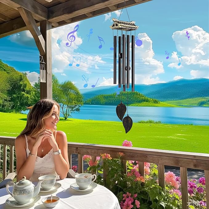 Carefree Fish Wind Chime Use Musical Wind Bell Tubes 31Inch Asian Style Family Love Garden Decor Japanese Cherry Blossom （Patent No.: US D1,104,819 S）