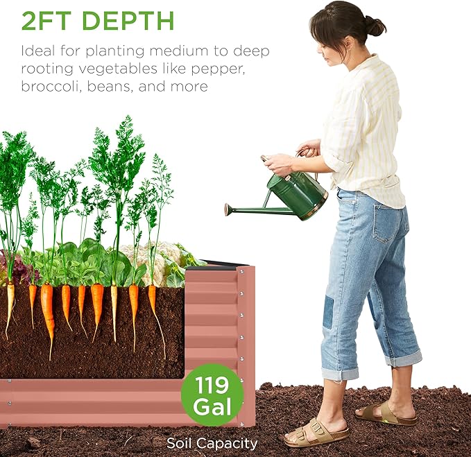Best Choice Products 4x2x2ft Outdoor Metal Raised Garden Bed, Deep Root Planter Box for Vegetables, Flowers, Herbs w/ 119 Gallon Capacity - Terracotta