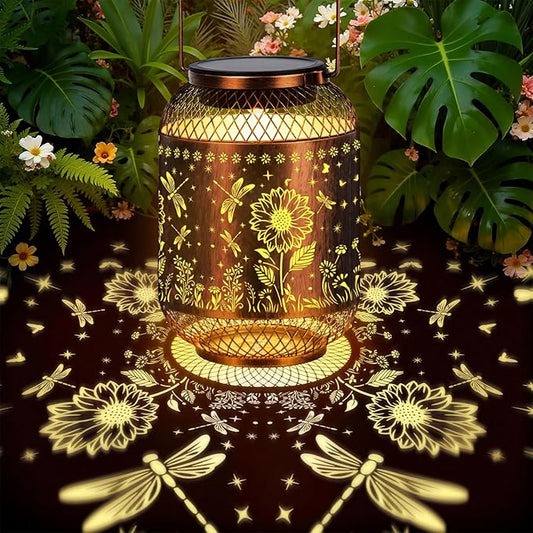 Vaukki Solar Lantern Outdoor Waterproof, Dragonfly Garden Decor Birthday Gifts for Women Friendship Mom Grandma Sister, Metal Hanging Solar Lights for Outside, Patio, Yard, Backyard, Porch, Pathway