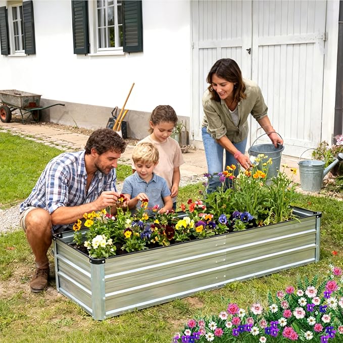 Smug Metal Raised Garden Bed 2pcs Set, 6x3x1ft Outdoor Planter Box,Raised Garden Beds for Planting Plants Vegetables, Flowers, Metal Silver