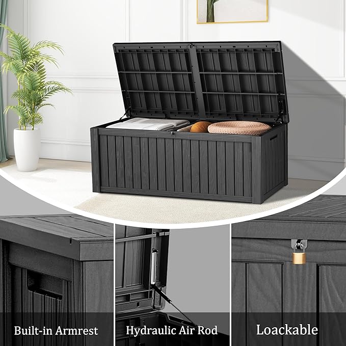 180GAL Deck Box-Black ，Patio Storage，Outdoor Chest，Large Waterproof，Cushion Furniture