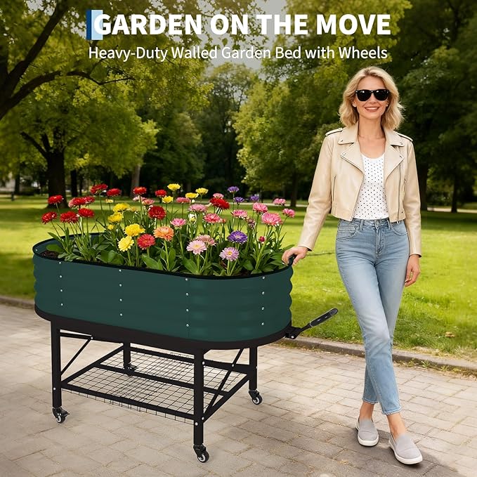 Galvanized Raised Garden Bed Kit with Cover Heavy-Duty Modular Metal Planter Raised Beds for Vegetables with Tool-Assisted Simple Assembly, Reinforced Panels & Optimal Drainage