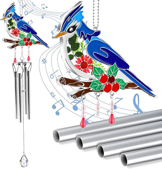 KY&BOSAM Blue Bird Wind Chime with Crystal Sympathy Wind Spinner Memorial Wind Chimes for Loss of Loved One Bereavement Gift in Memory Memorial Gifts for Loss of Mother Father Husband Condolences Gift