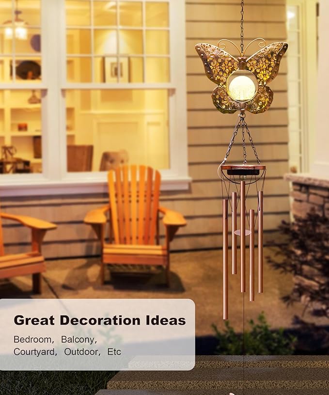 Wind Chimes Outdoor Indoor Decor: Valentines Day Gifts for Her Wife Women Mom Grandma Birthday - Outside Lights for Garden Yard Patio Porch (Butterfly)