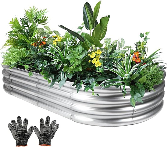 Large 8x4x1 Ft Galvanized Raised Garden Bed, Easy-Assembly Metal Planter for Outdoor Vegetables, Flowers & Herbs