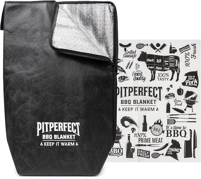 BBQ Blanket for Resting Meat - 21" Multi-Layer Insulated Barbeque Rest Bag with 25 Sheets of Food-Grade Butcher Paper - Leakproof Stitchless Barbecue Wrap for Brisket, Pulled Pork, Turkey, Chicken
